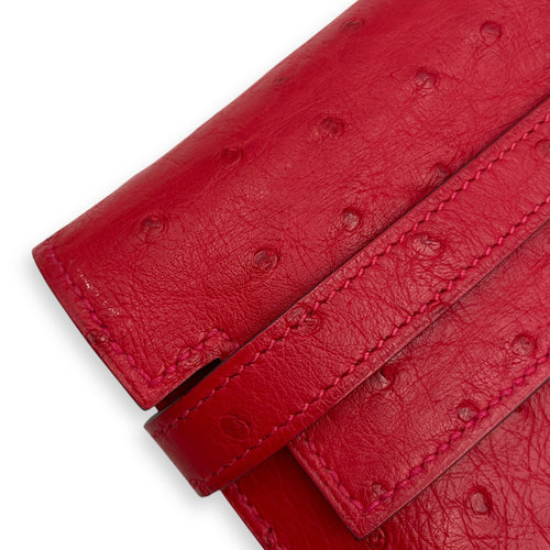 Kelly Rouge Vif Wallet in Ostrich, Gold hardware