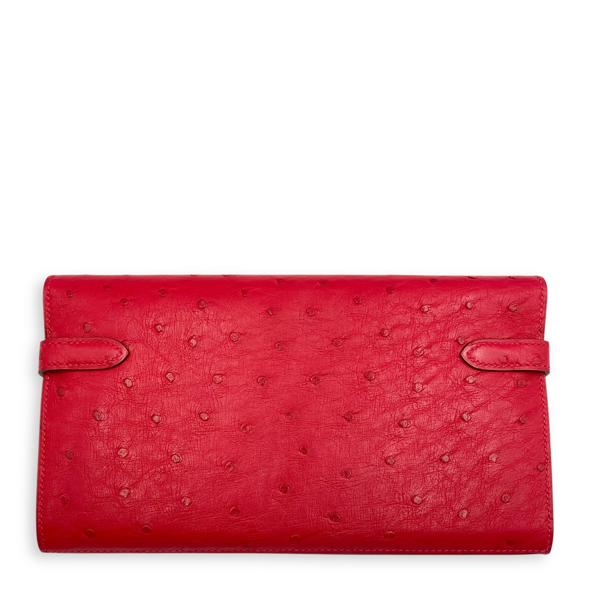 Kelly Rouge Vif Wallet in Ostrich, Gold hardware