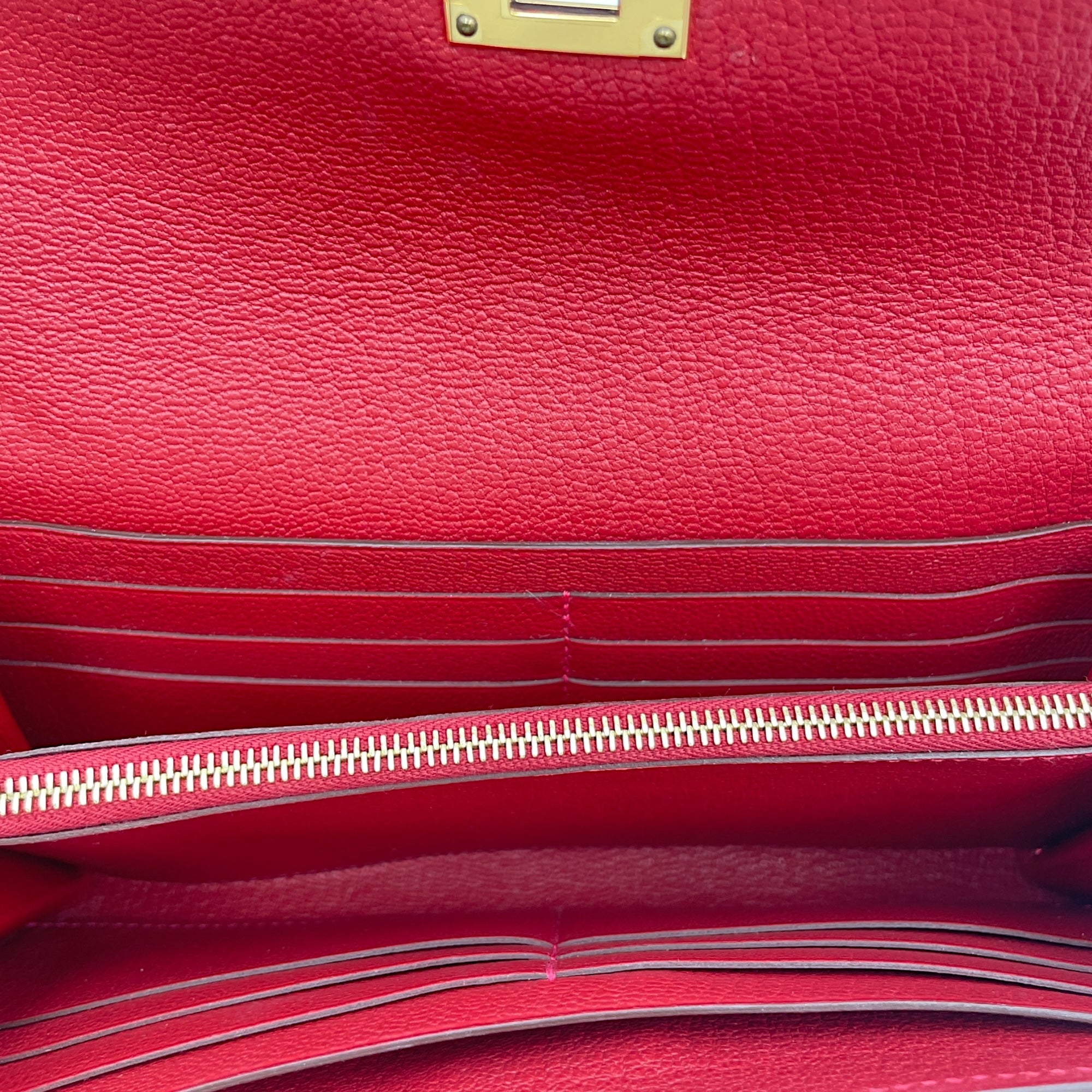 Kelly Rouge Vif Wallet in Ostrich, Gold hardware