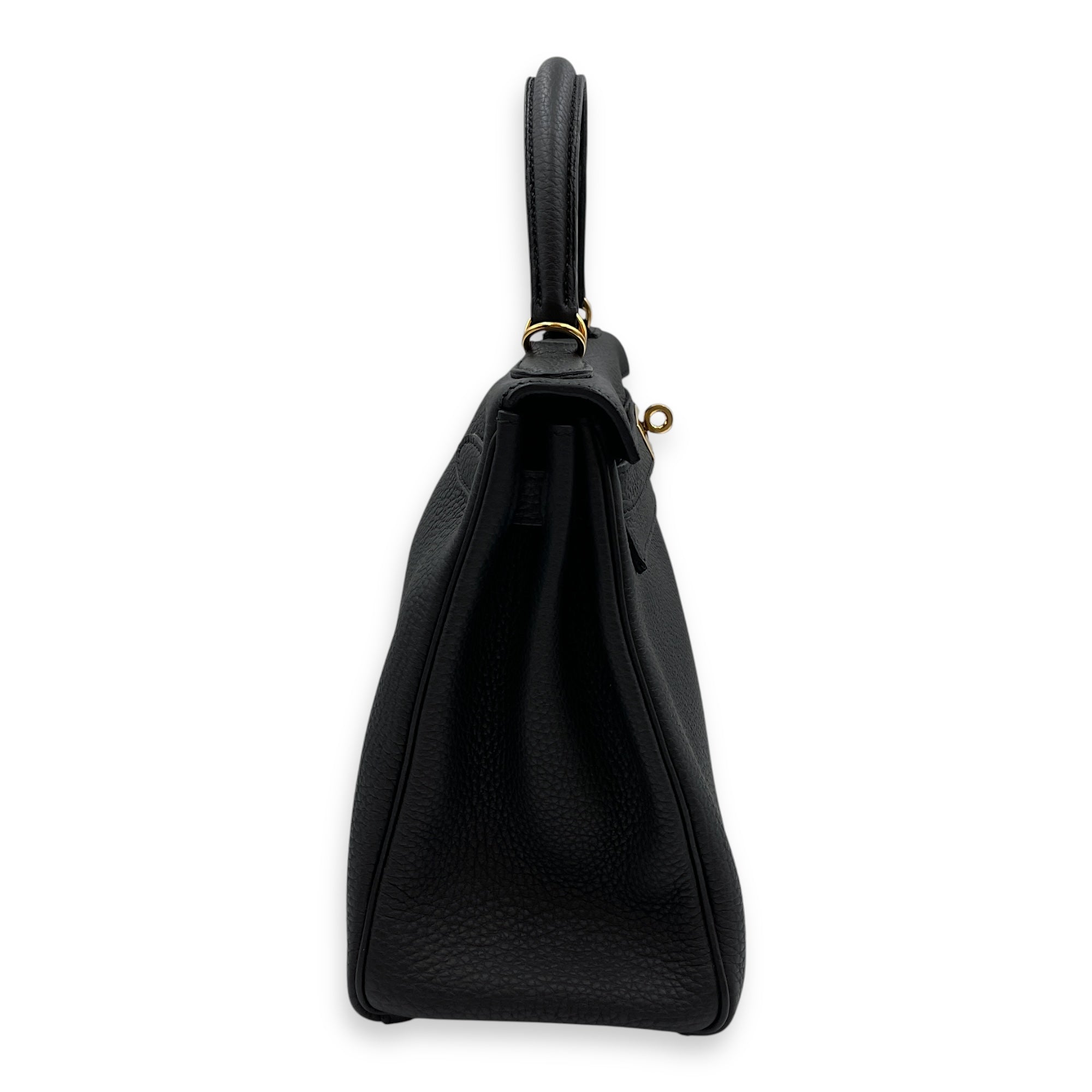 Kelly 28 Black in Togo, Gold hardware