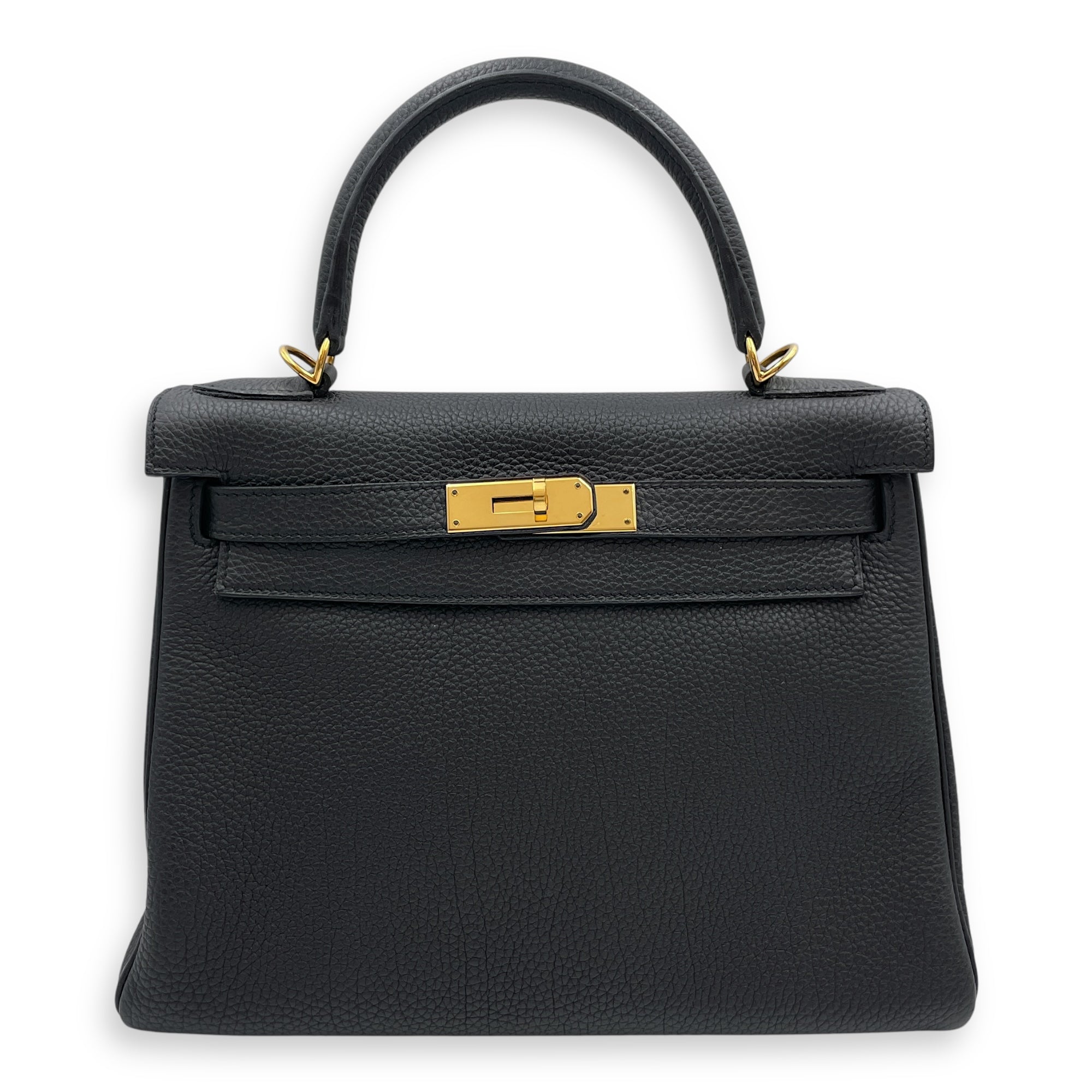 Kelly 28 Black in Togo, Gold hardware