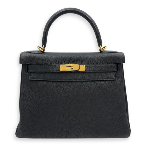 Kelly 28 Black in Togo, Gold hardware