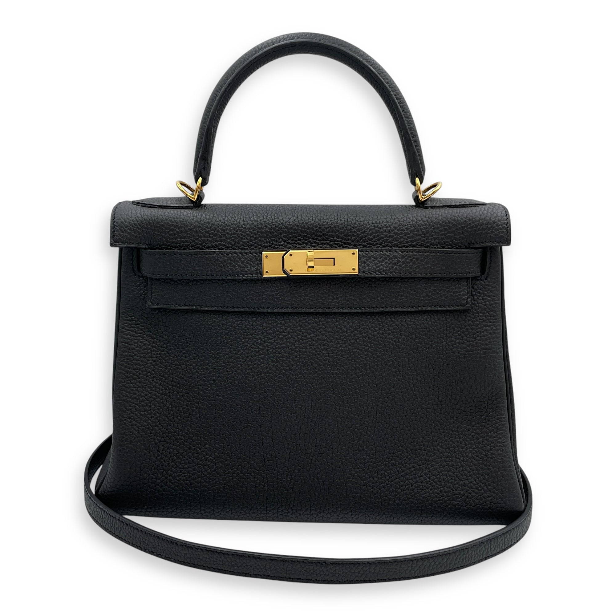 Kelly 28 Black in Togo, Gold hardware