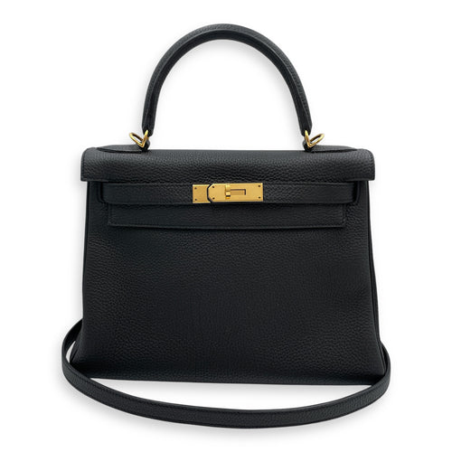 Kelly 28 Black in Togo, Gold hardware