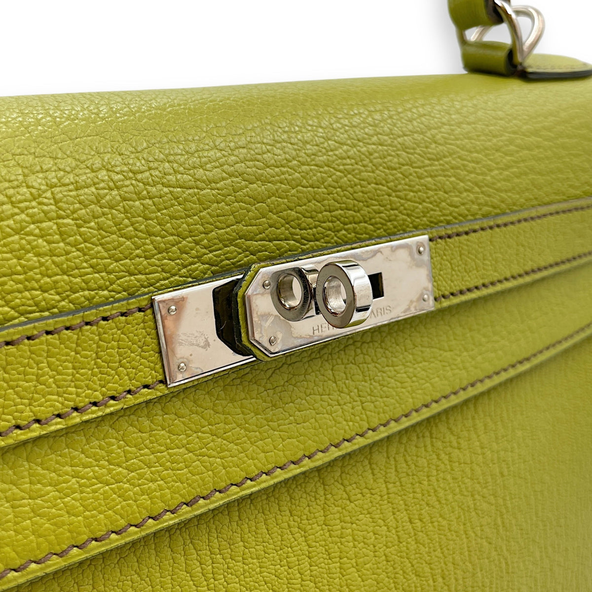 Sellier Kelly 32 Vert Anis in Chevre Mysore Palladium hardware
