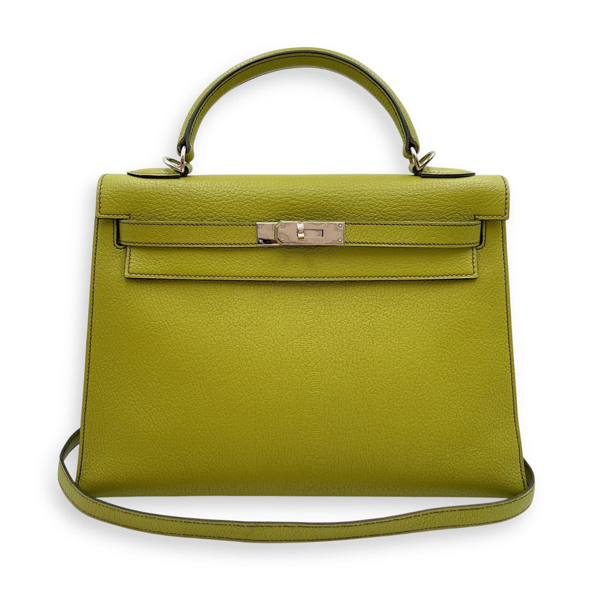 Sellier Kelly 32 Vert Anis in Chevre Mysore Palladium hardware