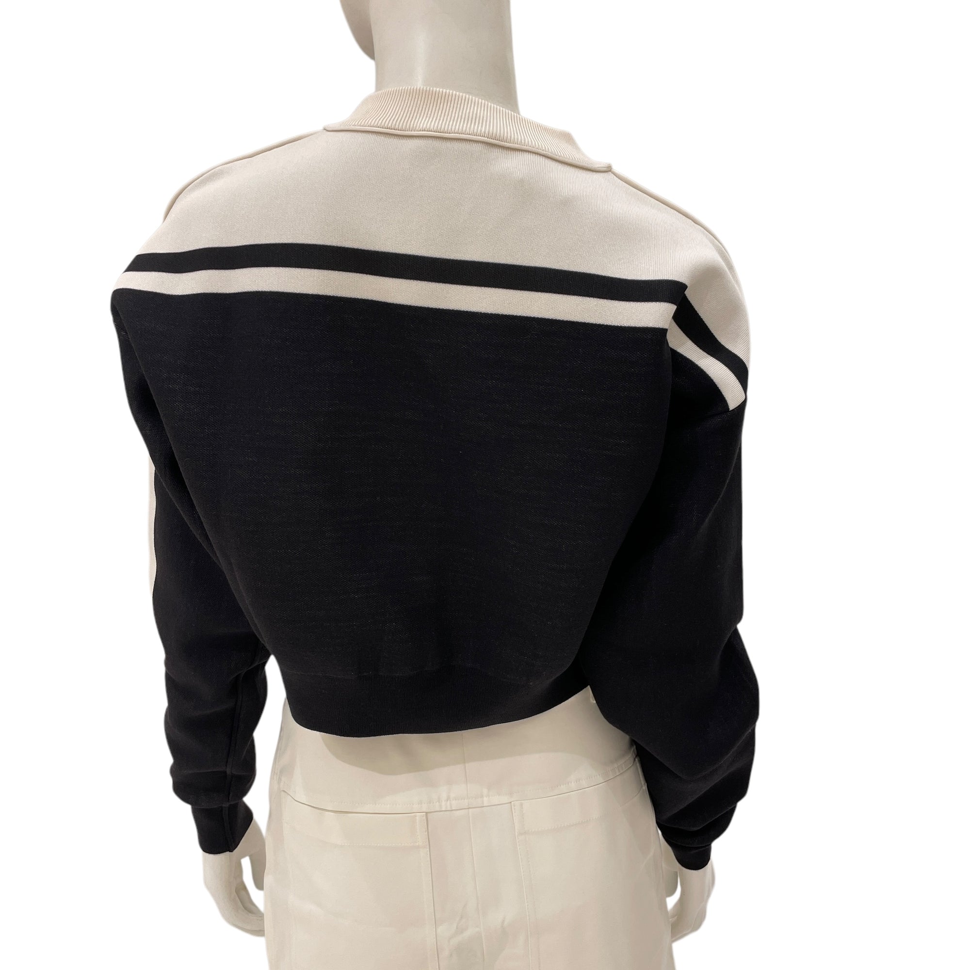 2022 Runway Floral Motifs Black/White Cropped Sweater in Polyamide, Silk, Wool, Elastane