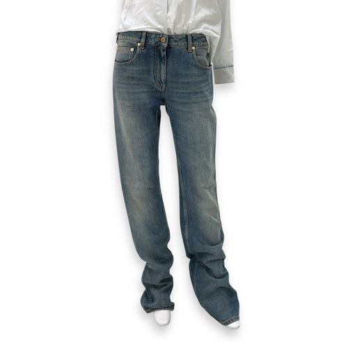 Slim Denim Blue Pants in Cotton, Polyester, Gold hardware