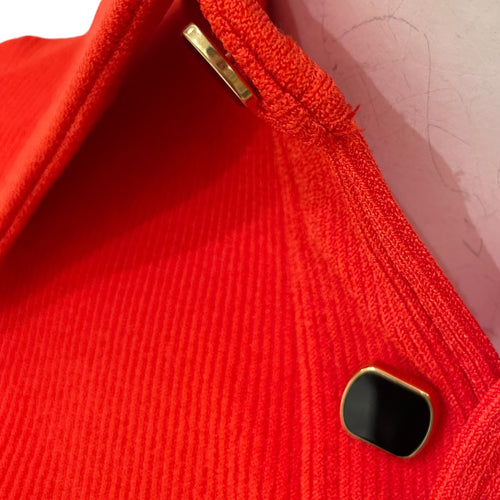 S/S Knit Red Polo Top in Viscose, Polyamide, Polyester, Gold hardware