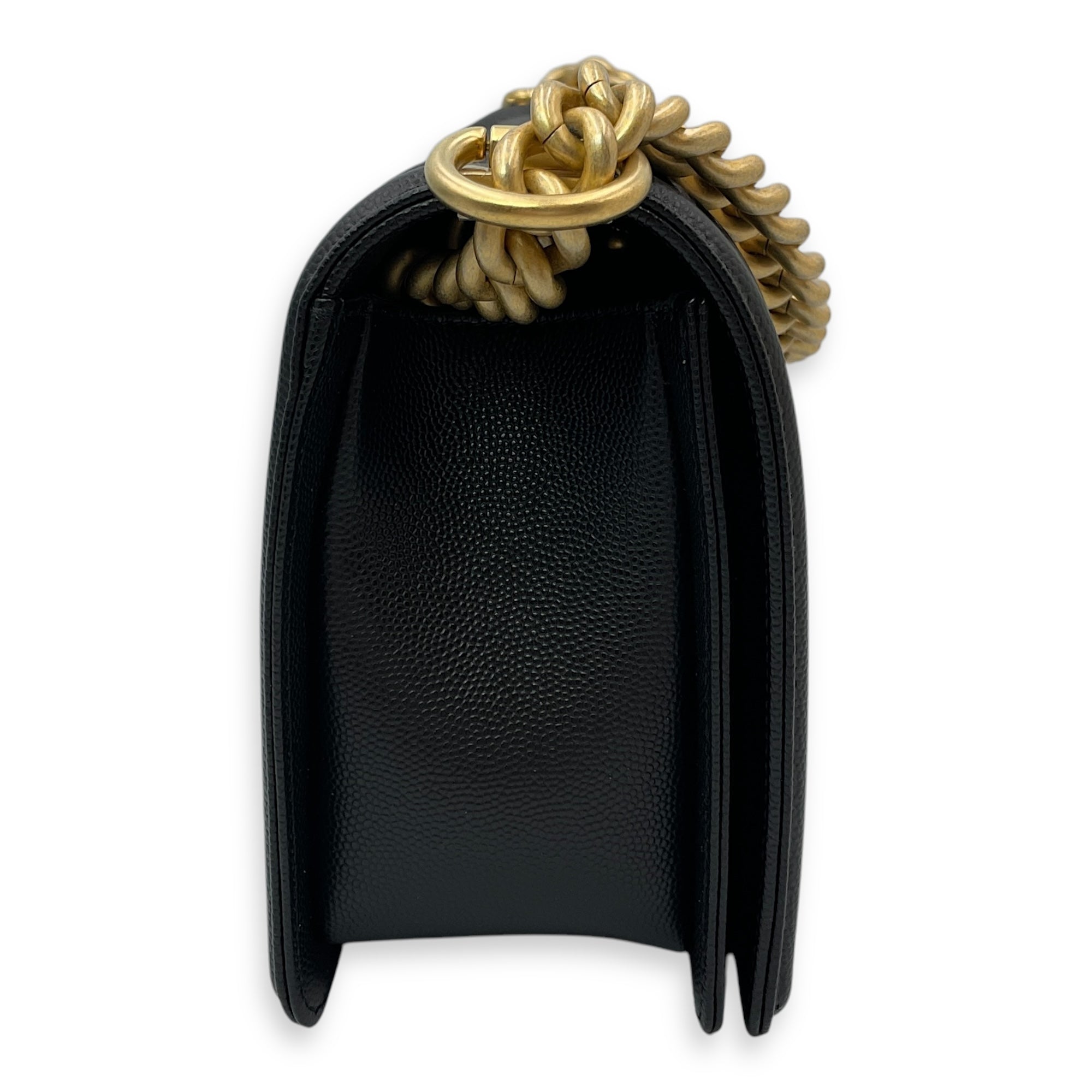 Quilted Boy Medium Black Crossbody Bag in Caviar Leather, Gold hardware