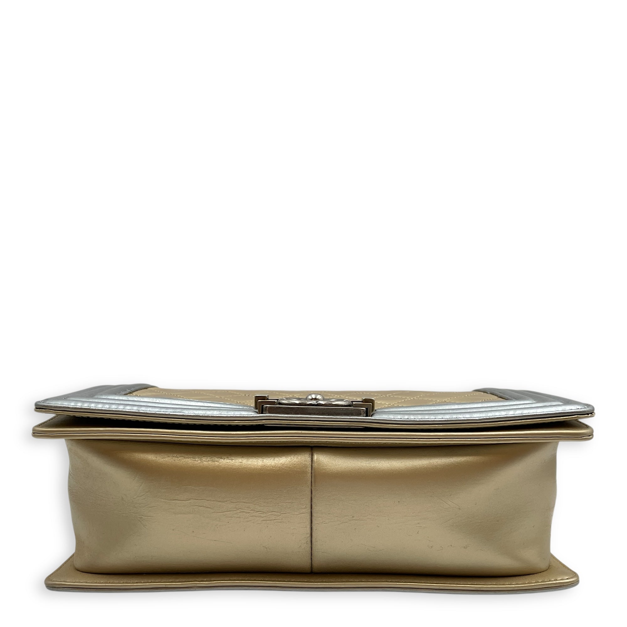 Quilted Bi-Colour Boy Medium Gold/Silver Shoulder Bag in Metallic, Brushed Gold hardware