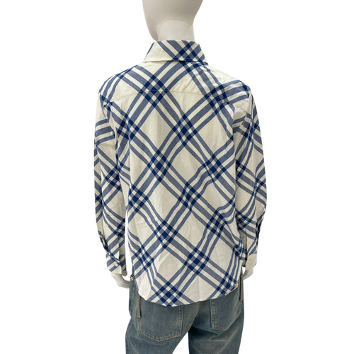 Burberry Checked White/Blue Flannel Shirt in Cotton