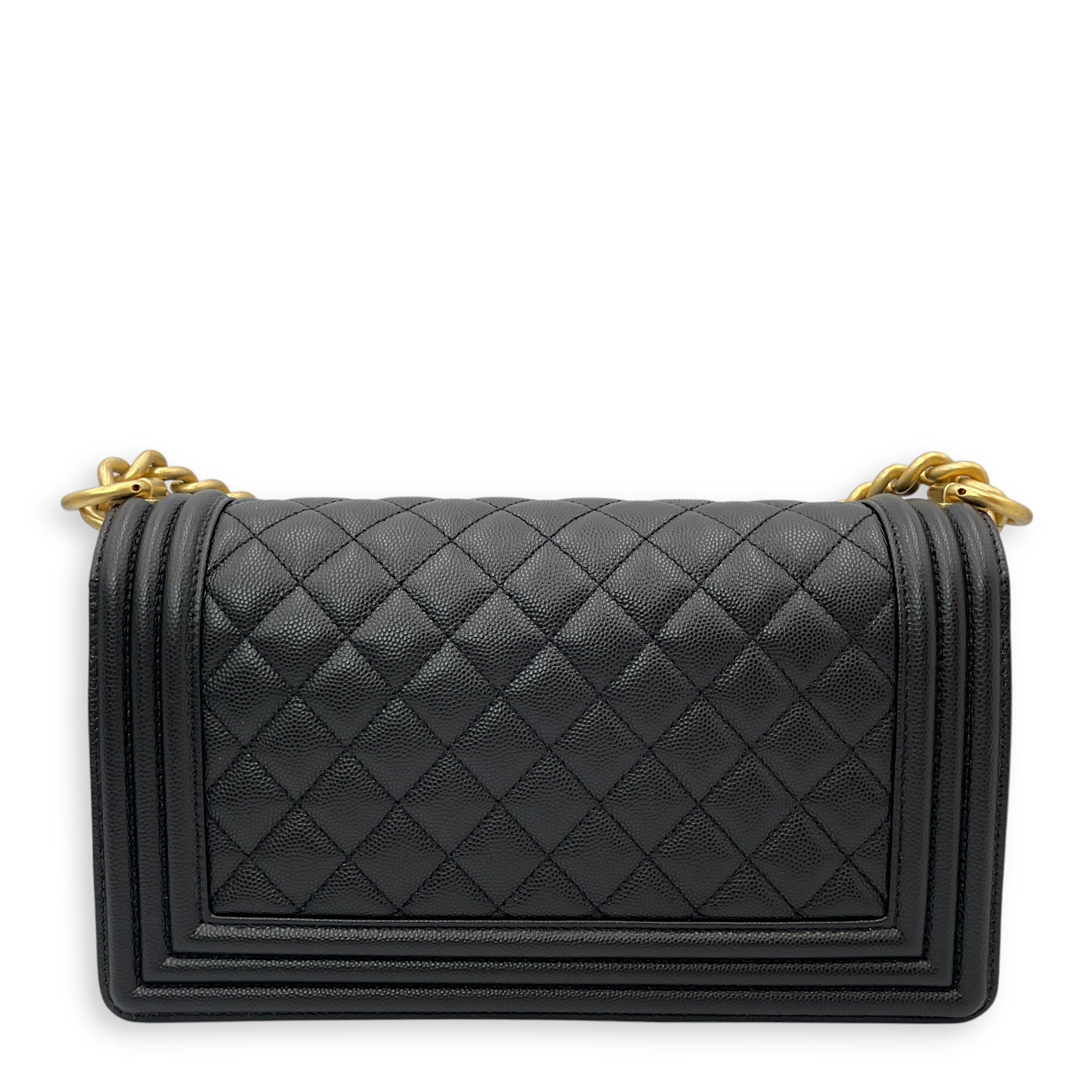 Quilted Boy Medium Black Crossbody Bag in Caviar Leather, Gold hardware