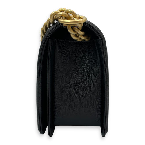 Quilted Boy Medium Black Crossbody Bag in Caviar Leather, Gold hardware