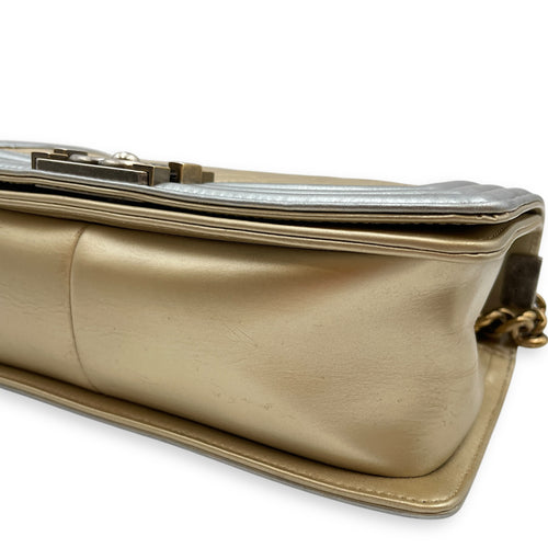 Quilted Bi-Colour Boy Medium Gold/Silver Shoulder Bag in Metallic, Brushed Gold hardware