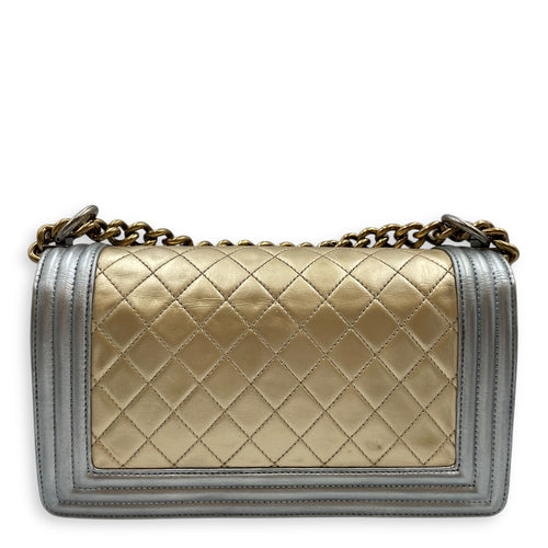 Quilted Bi-Colour Boy Medium Gold/Silver Shoulder Bag in Metallic, Brushed Gold hardware