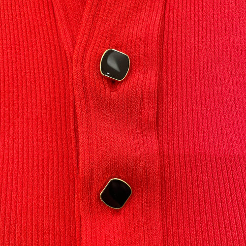 S/S Knit Red Polo Top in Viscose, Polyamide, Polyester, Gold hardware