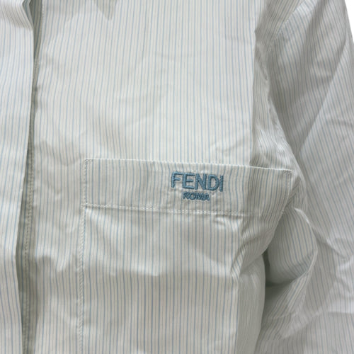 Logo-embroidered Camicia White/Blue Striped Long-Sleeve Shirt in Silk