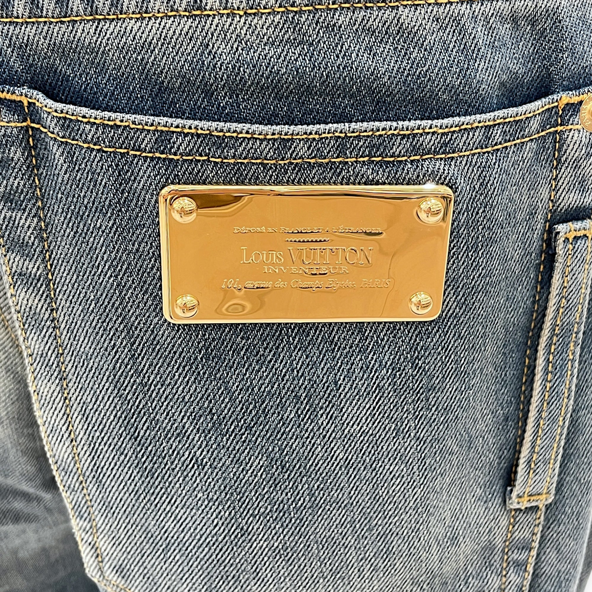 Slim Denim Blue Pants in Cotton, Polyester, Gold hardware