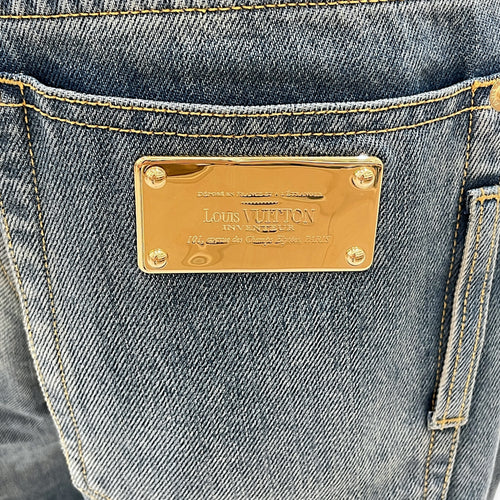 Slim Denim Blue Pants in Cotton, Polyester, Gold hardware