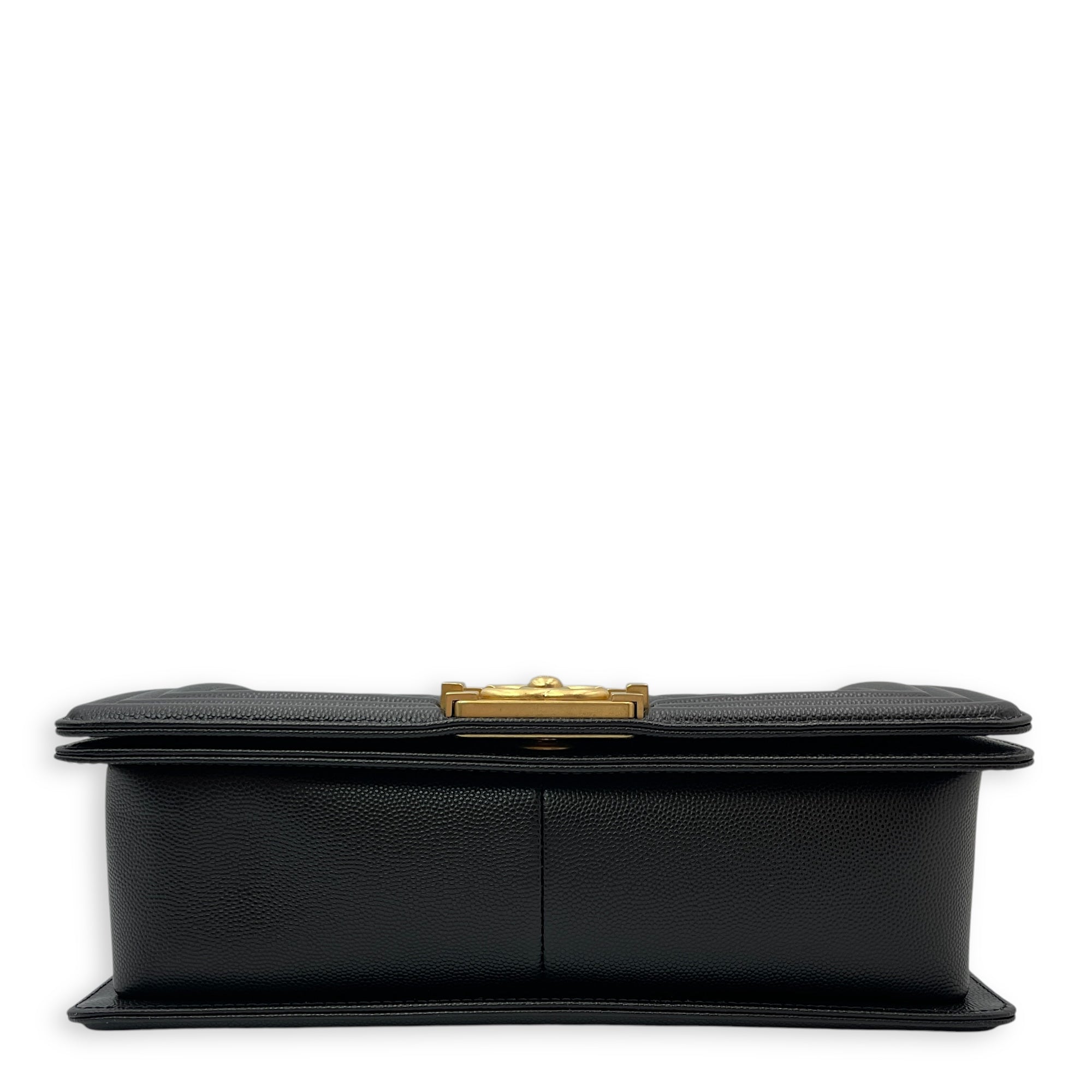 Quilted Boy Medium Black Crossbody Bag in Caviar Leather, Gold hardware