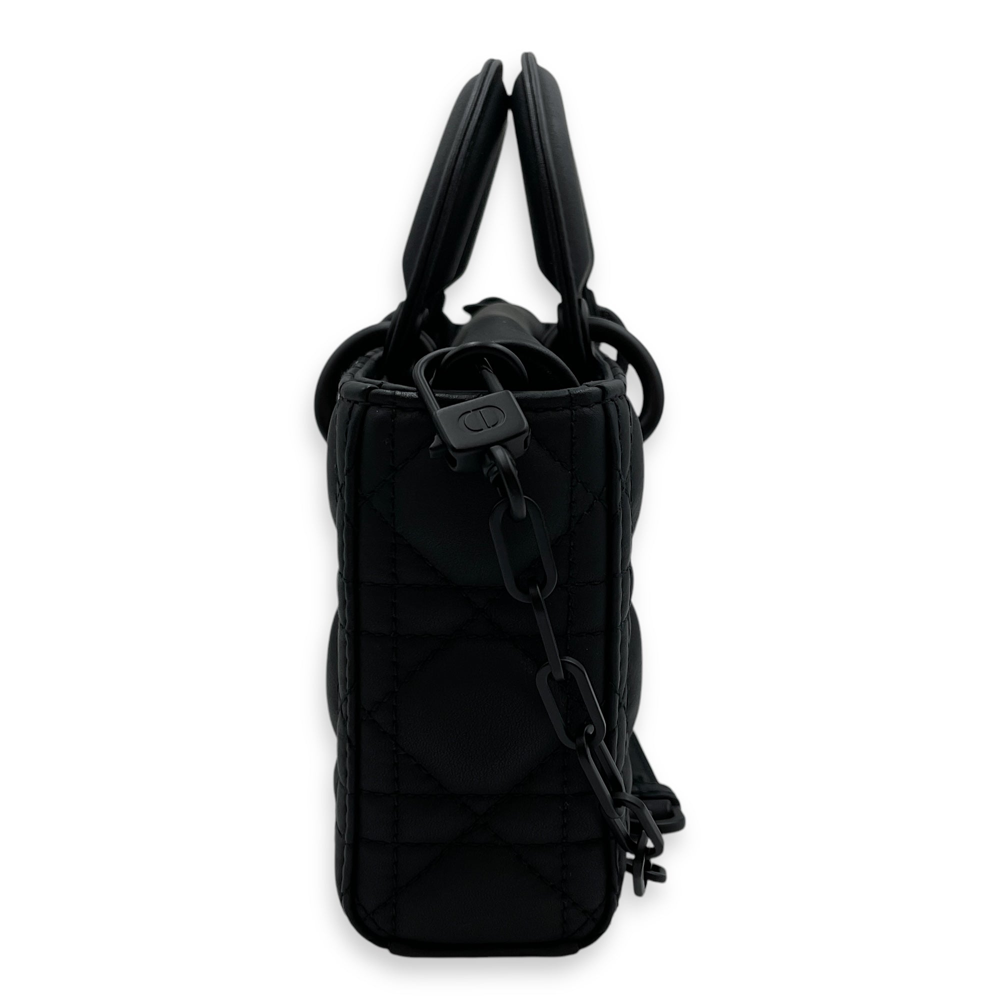 Cannage Lady D-Joy Small Black Shoulder Bag in Calfskin, Ultramatte hardware