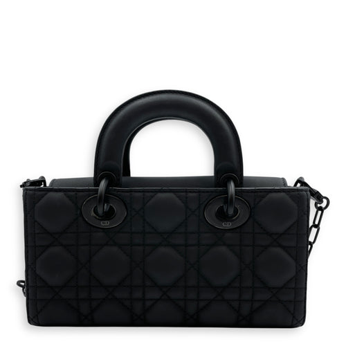 Cannage Lady D-Joy Small Black Shoulder Bag in Calfskin, Ultramatte hardware