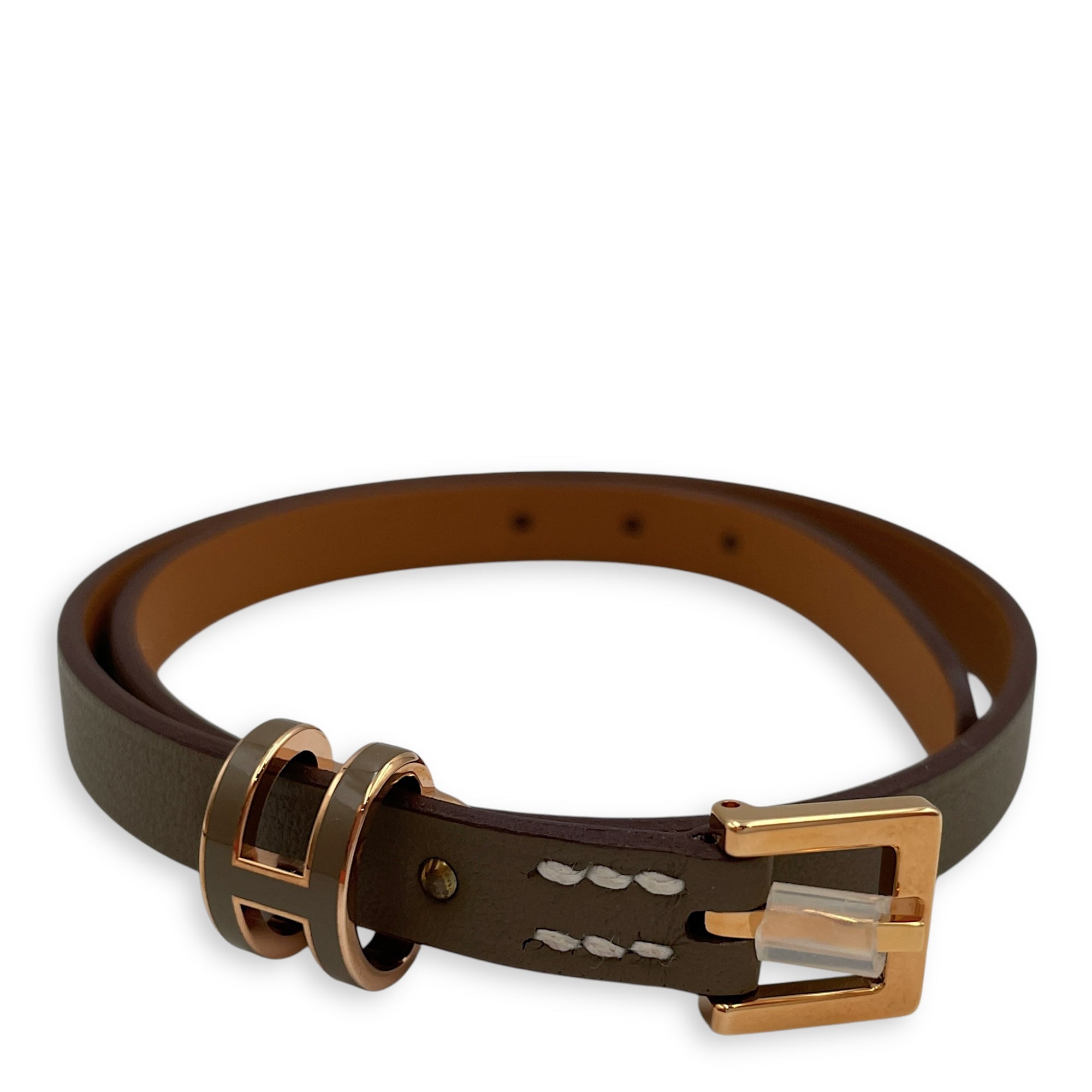 Pop H Double Tour T2 Etoupe Bracelet in Swift, Rose Gold hardware
