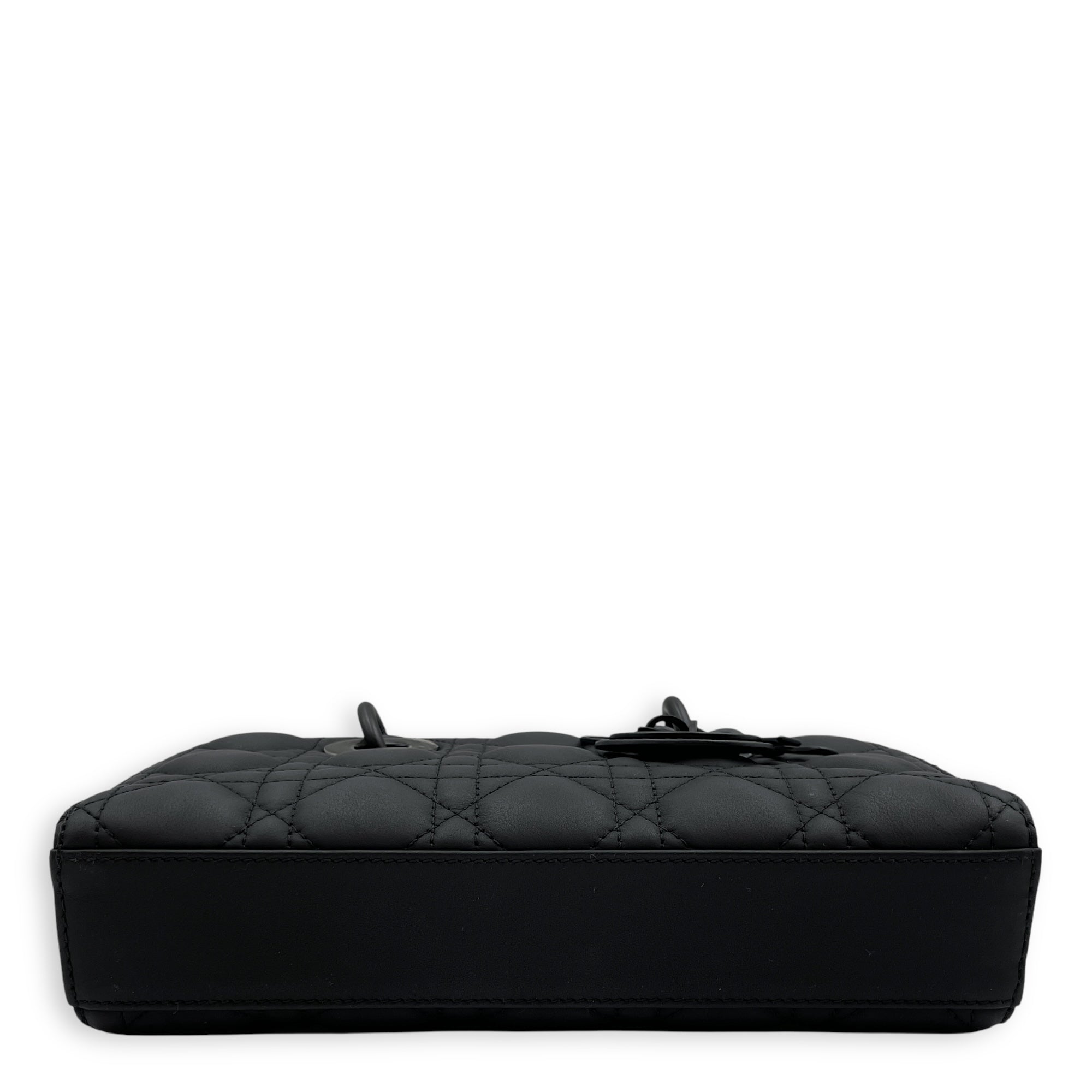 Cannage Lady D-Joy Small Black Shoulder Bag in Calfskin, Ultramatte hardware