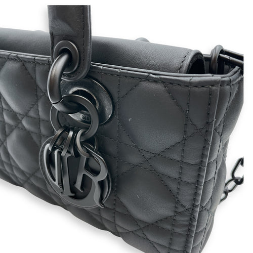 Cannage Lady D-Joy Small Black Shoulder Bag in Calfskin, Ultramatte hardware