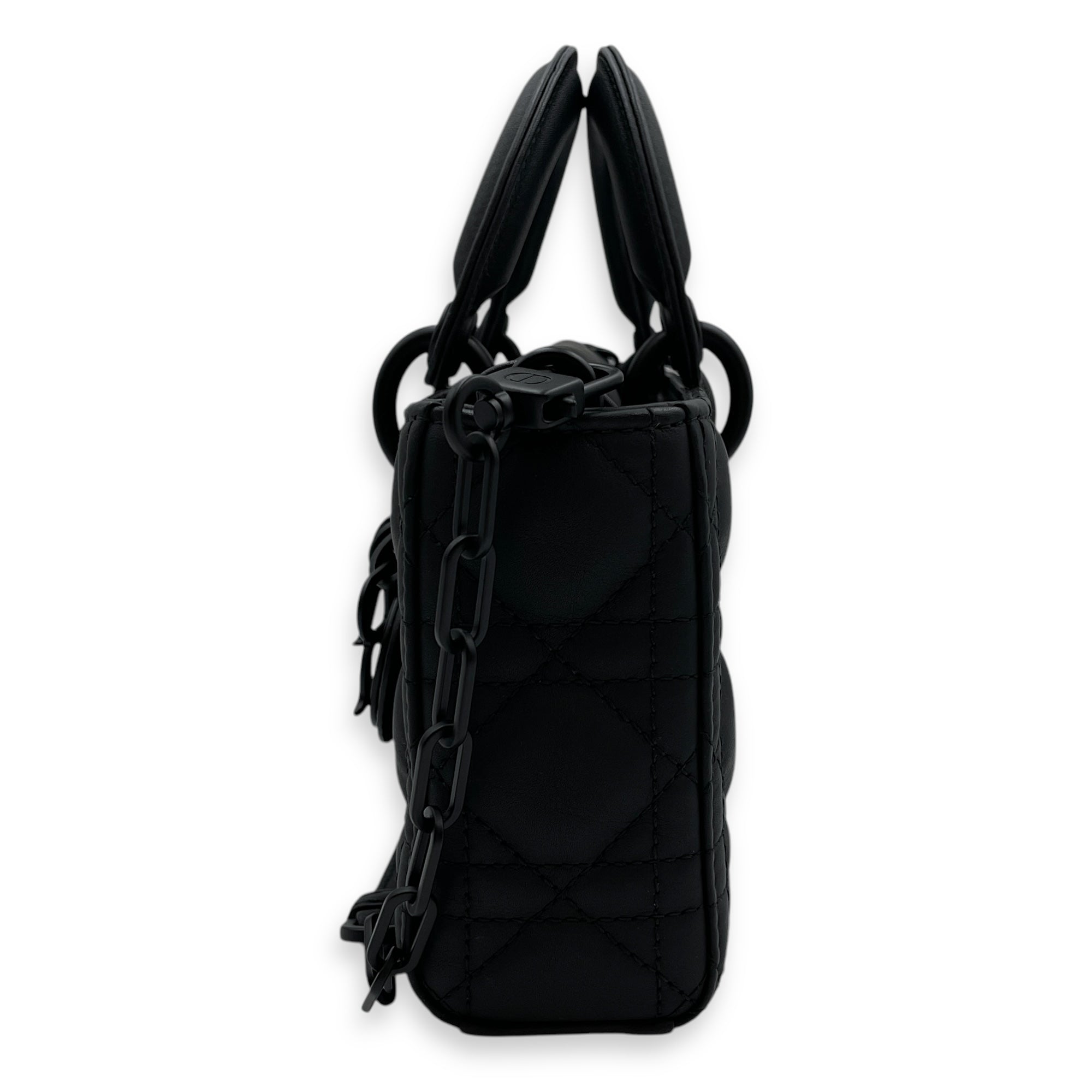 Cannage Lady D-Joy Small Black Shoulder Bag in Calfskin, Ultramatte hardware