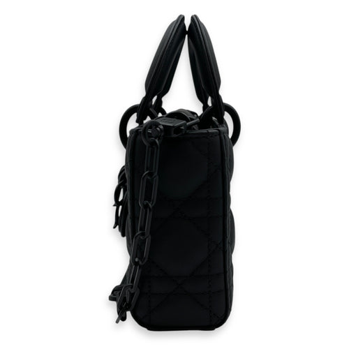Cannage Lady D-Joy Small Black Shoulder Bag in Calfskin, Ultramatte hardware