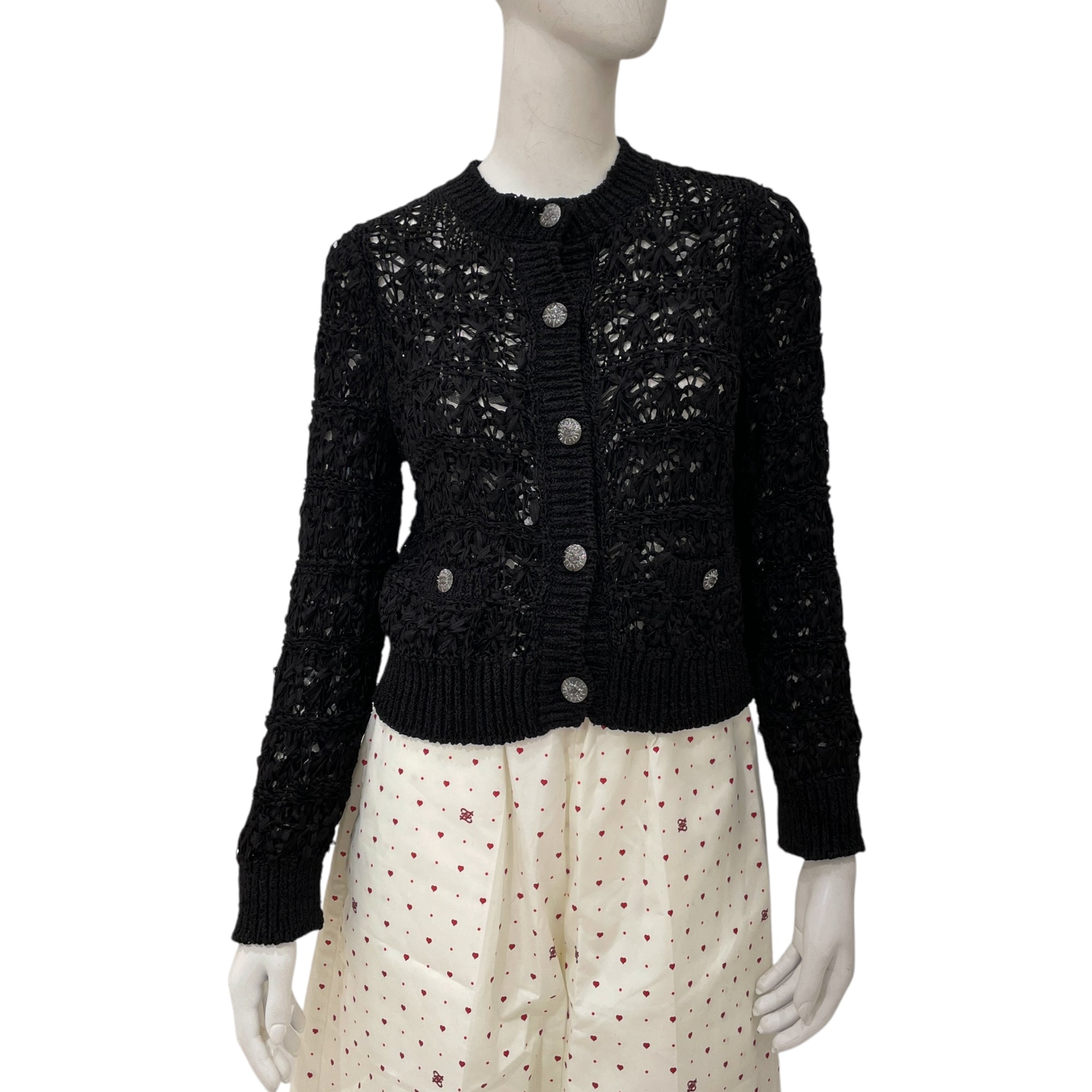 2024SS 36 Black Woven Cardigan in Silk