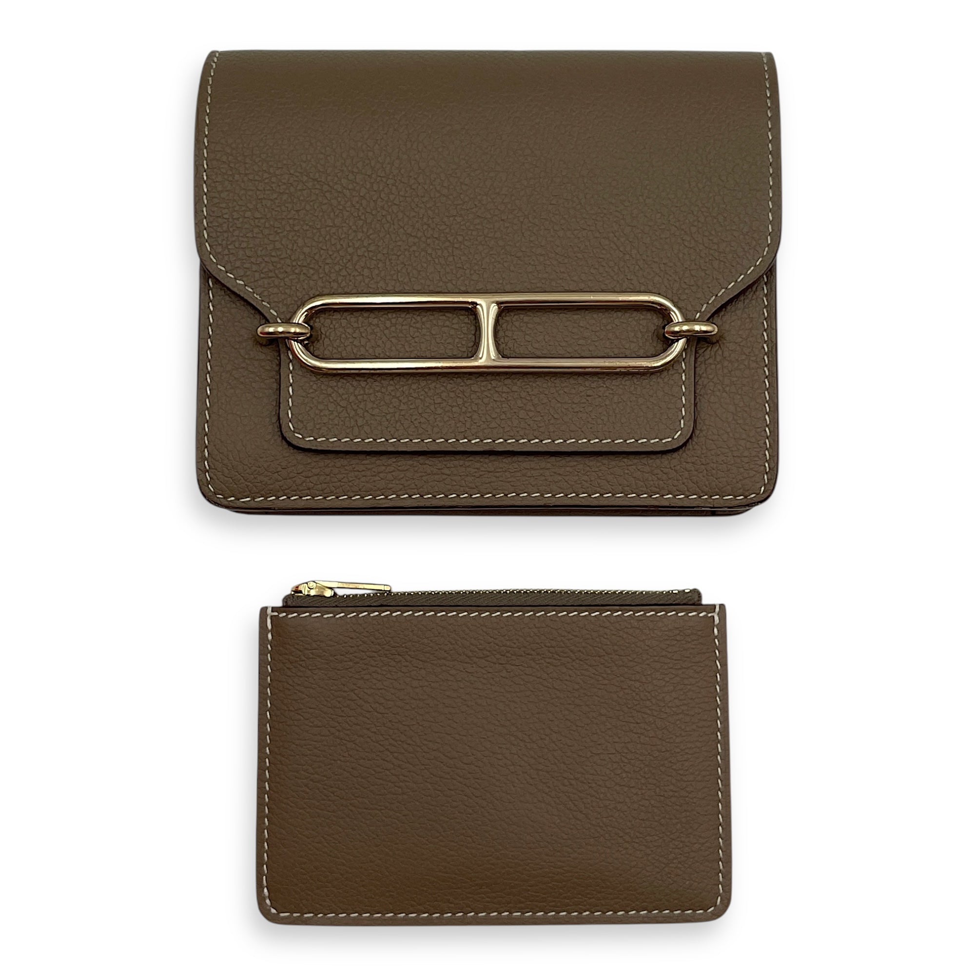 Roulis Slim Etoupe Wallet in Evercolor, Permabrass hardware