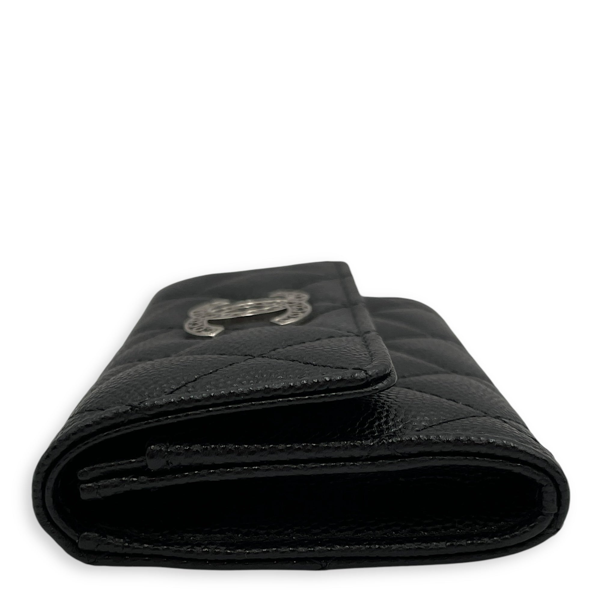 C19 Black Card Holder in Caviar Leather, Silver hardware