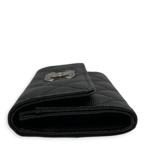 C19 Black Card Holder in Caviar Leather, Silver hardware