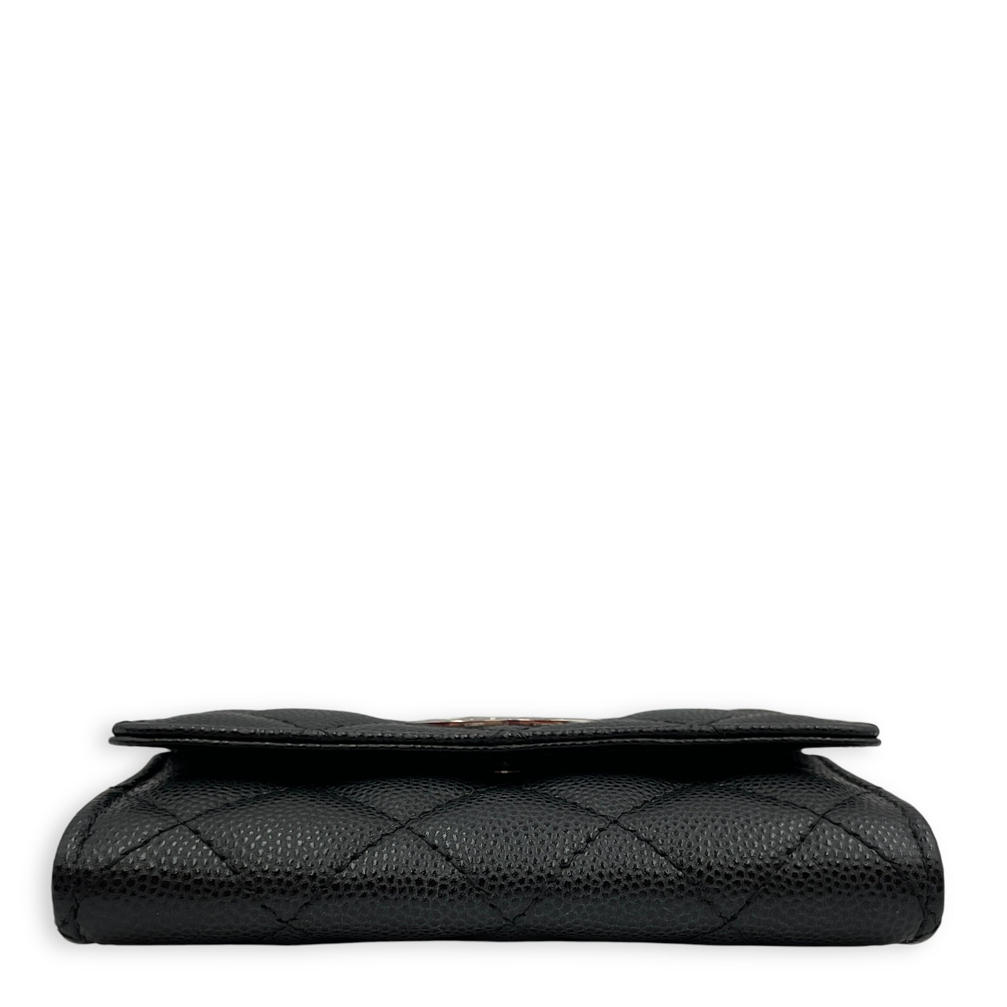 C19 Black Card Holder in Caviar Leather, Silver hardware