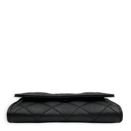 C19 Black Card Holder in Caviar Leather, Silver hardware