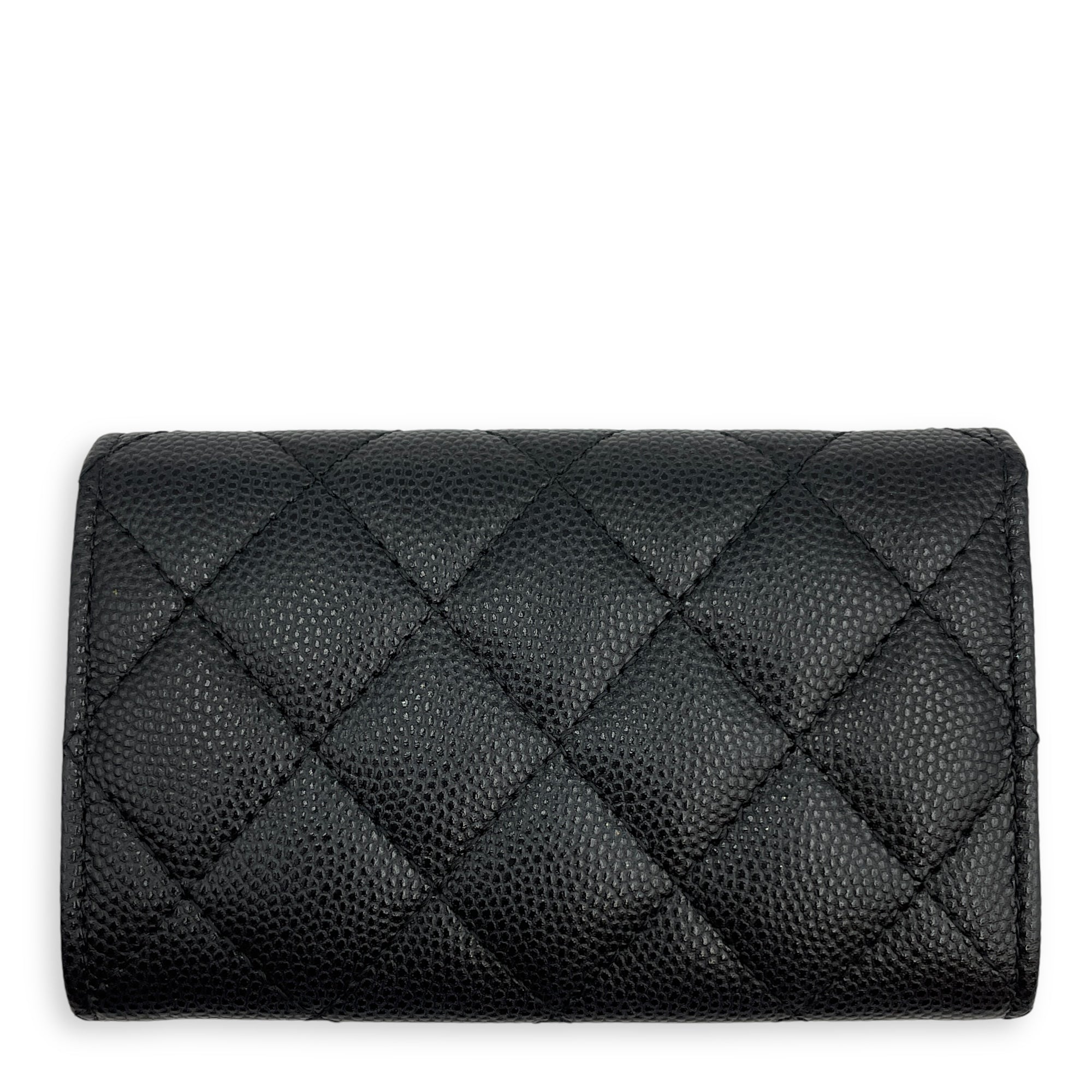 C19 Black Card Holder in Caviar Leather, Silver hardware
