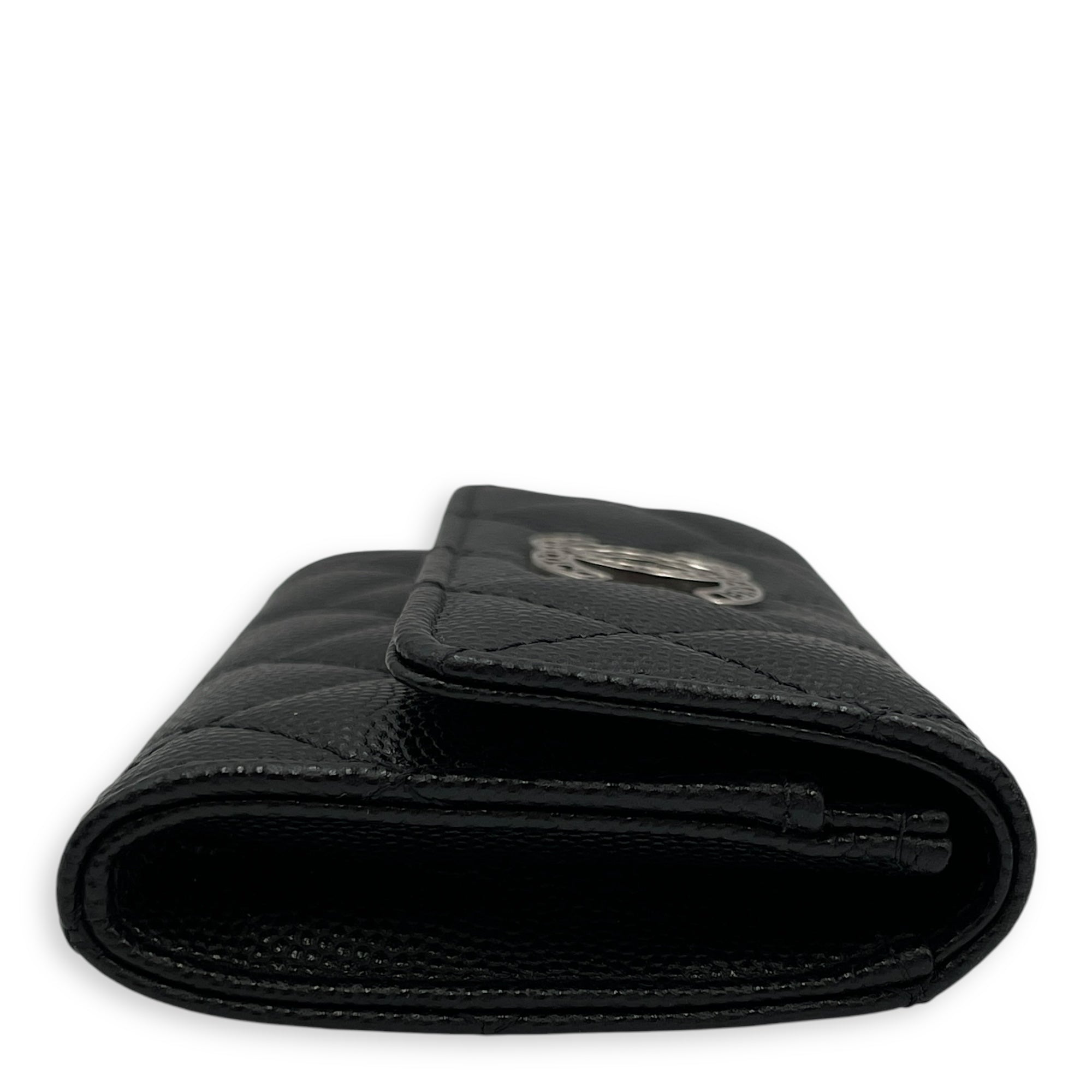 C19 Black Card Holder in Caviar Leather, Silver hardware