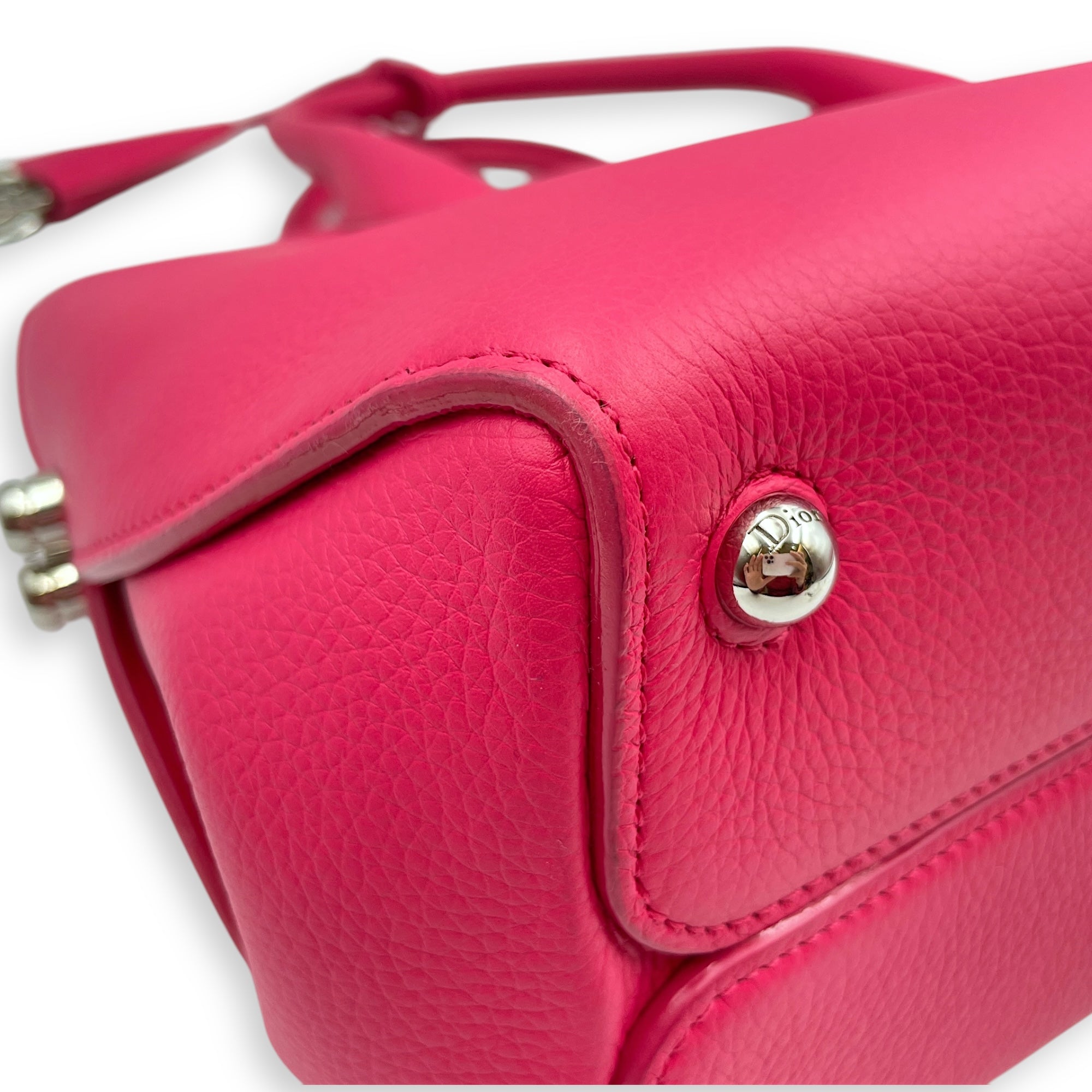 Open bar bag Pink Top Handle Bag in Calfskin, Silver hardware