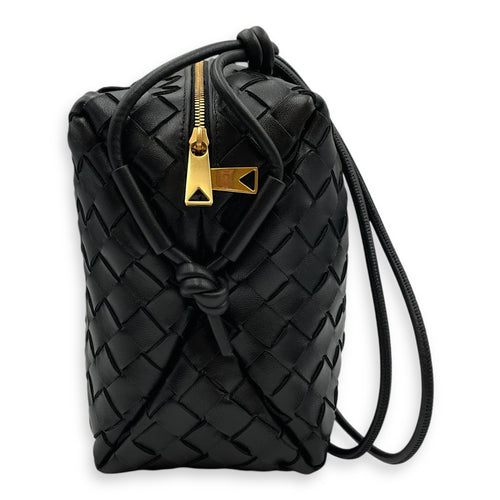 Nappa Intrecciato camera Black Crossbody Bag in Nappa Leather, Gold hardware