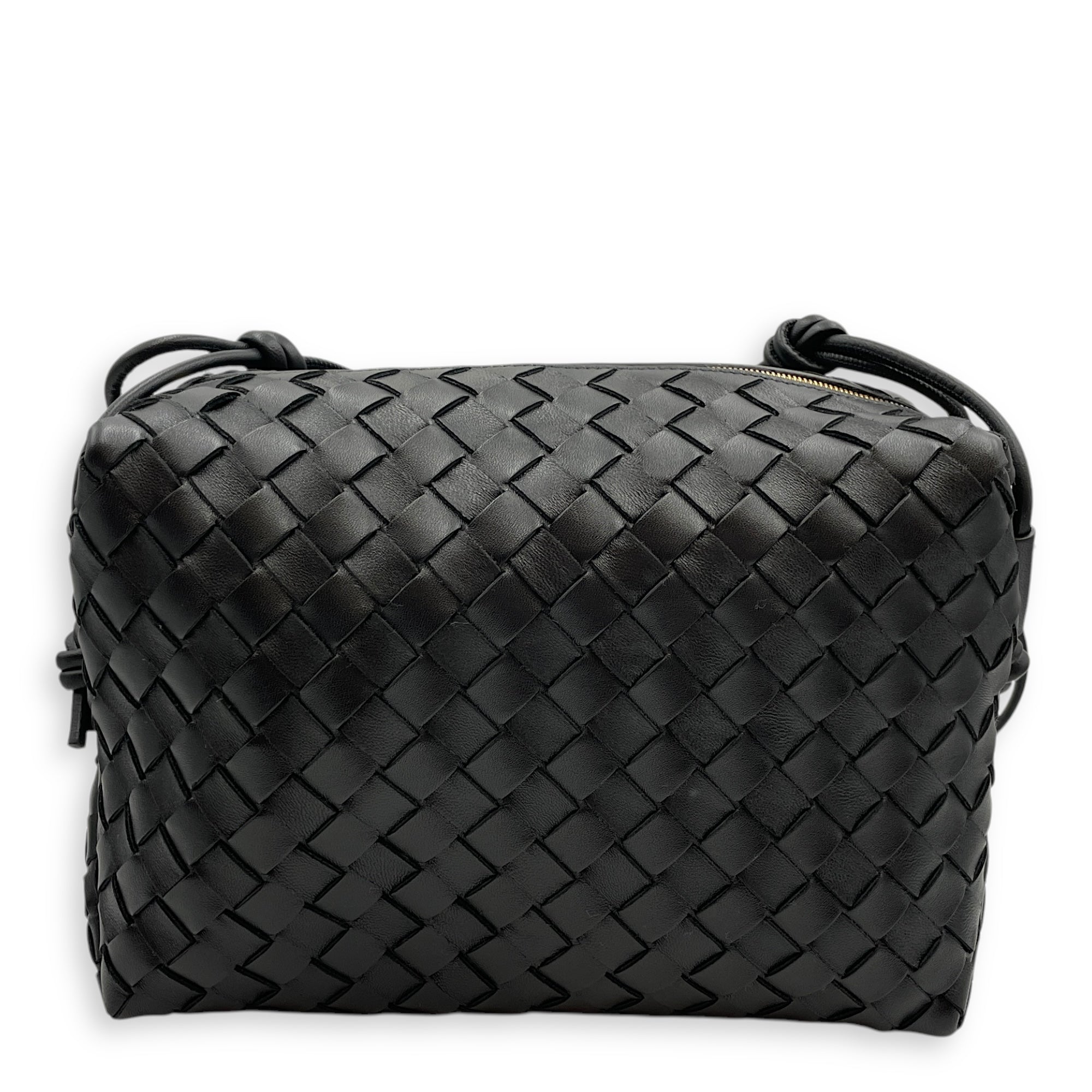 Nappa Intrecciato camera Black Crossbody Bag in Nappa Leather, Gold hardware