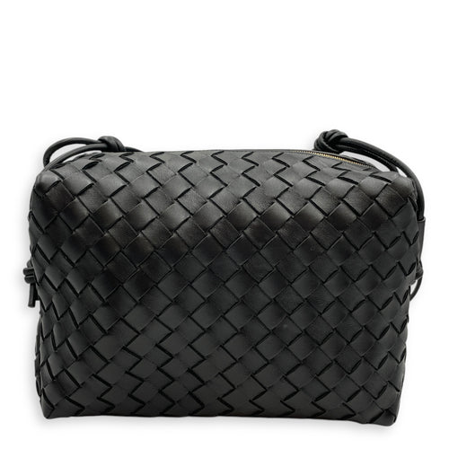 Nappa Intrecciato camera Black Crossbody Bag in Nappa Leather, Gold hardware