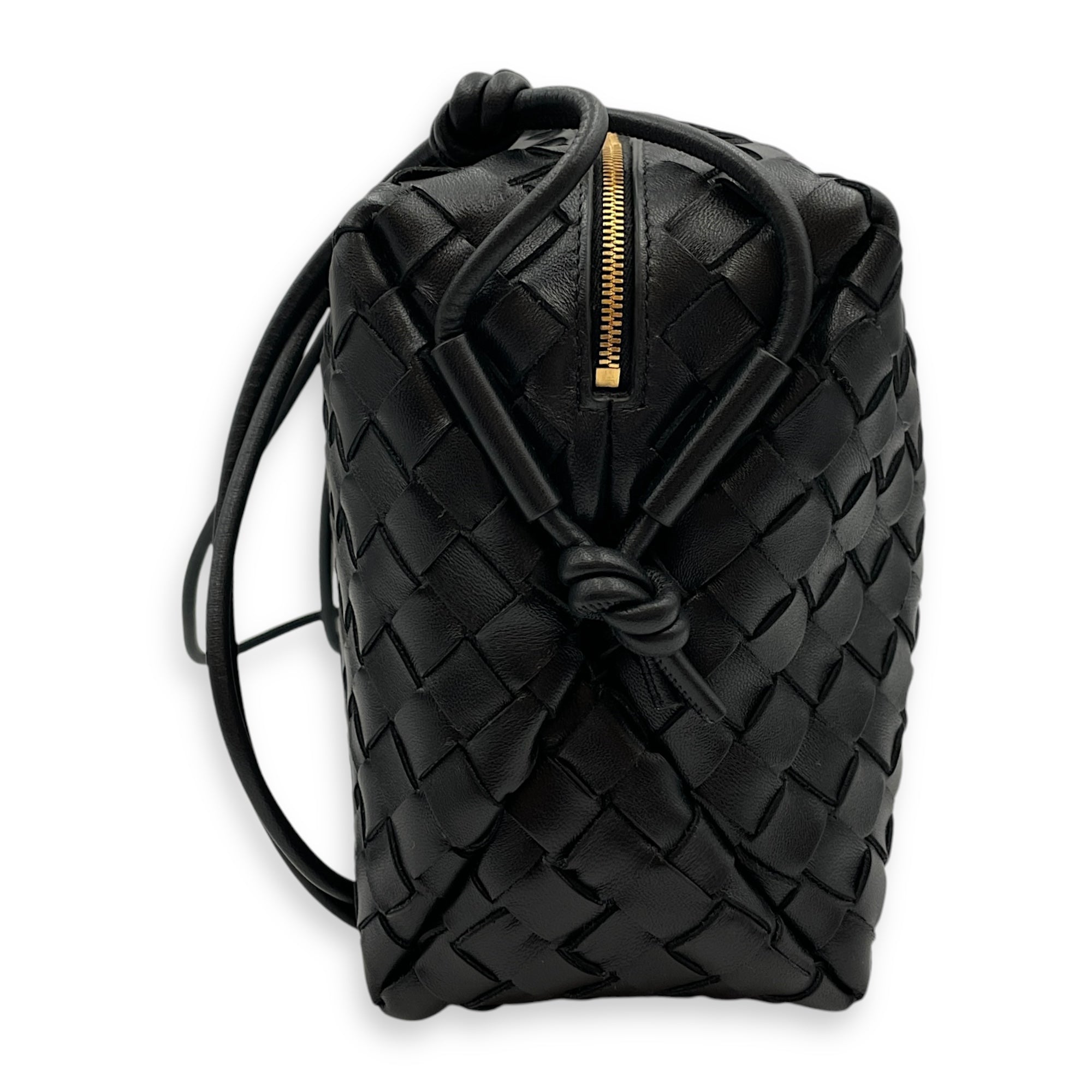 Nappa Intrecciato camera Black Crossbody Bag in Nappa Leather, Gold hardware