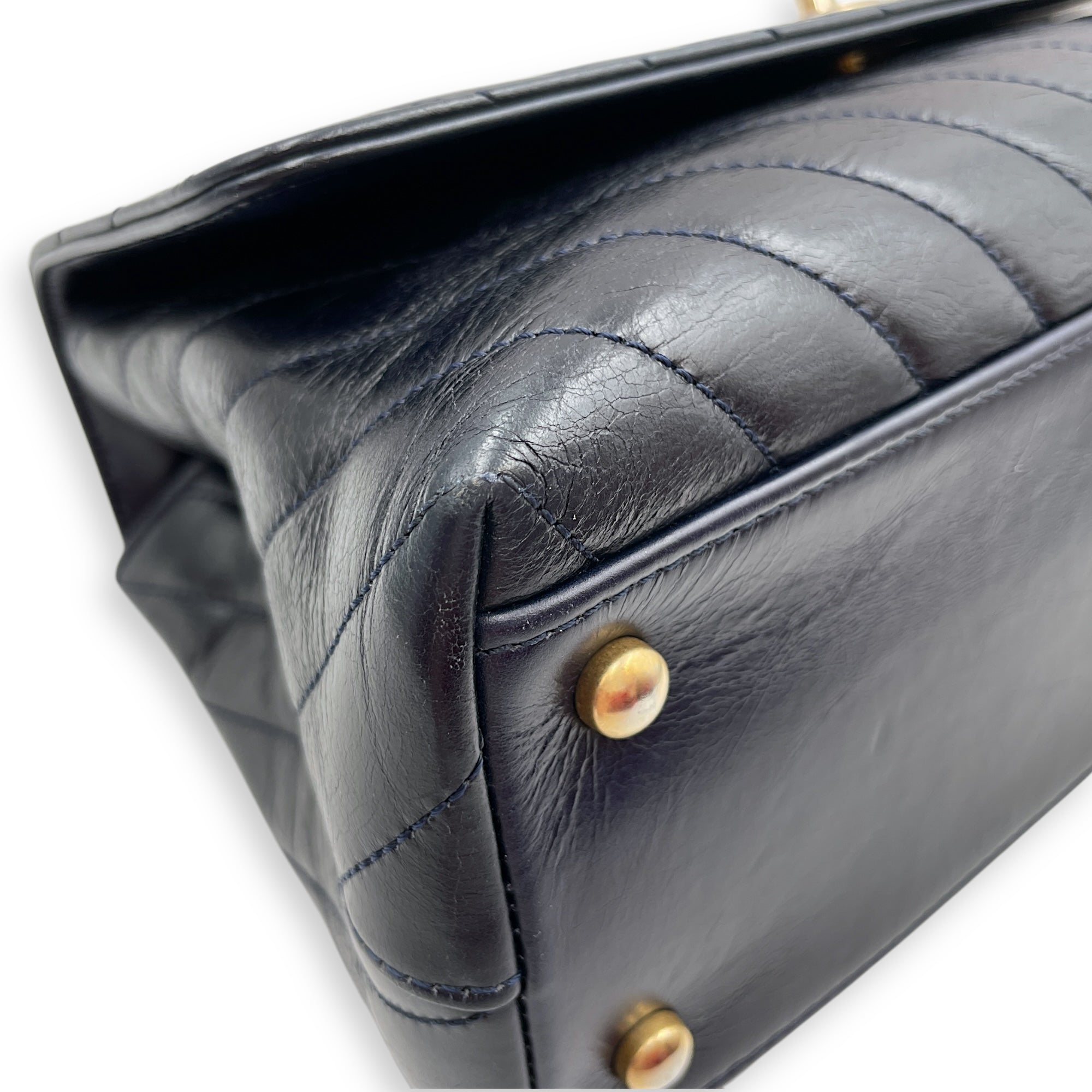 Coco Handle Chevron Blue Top Handle Bag in Cherve Leather