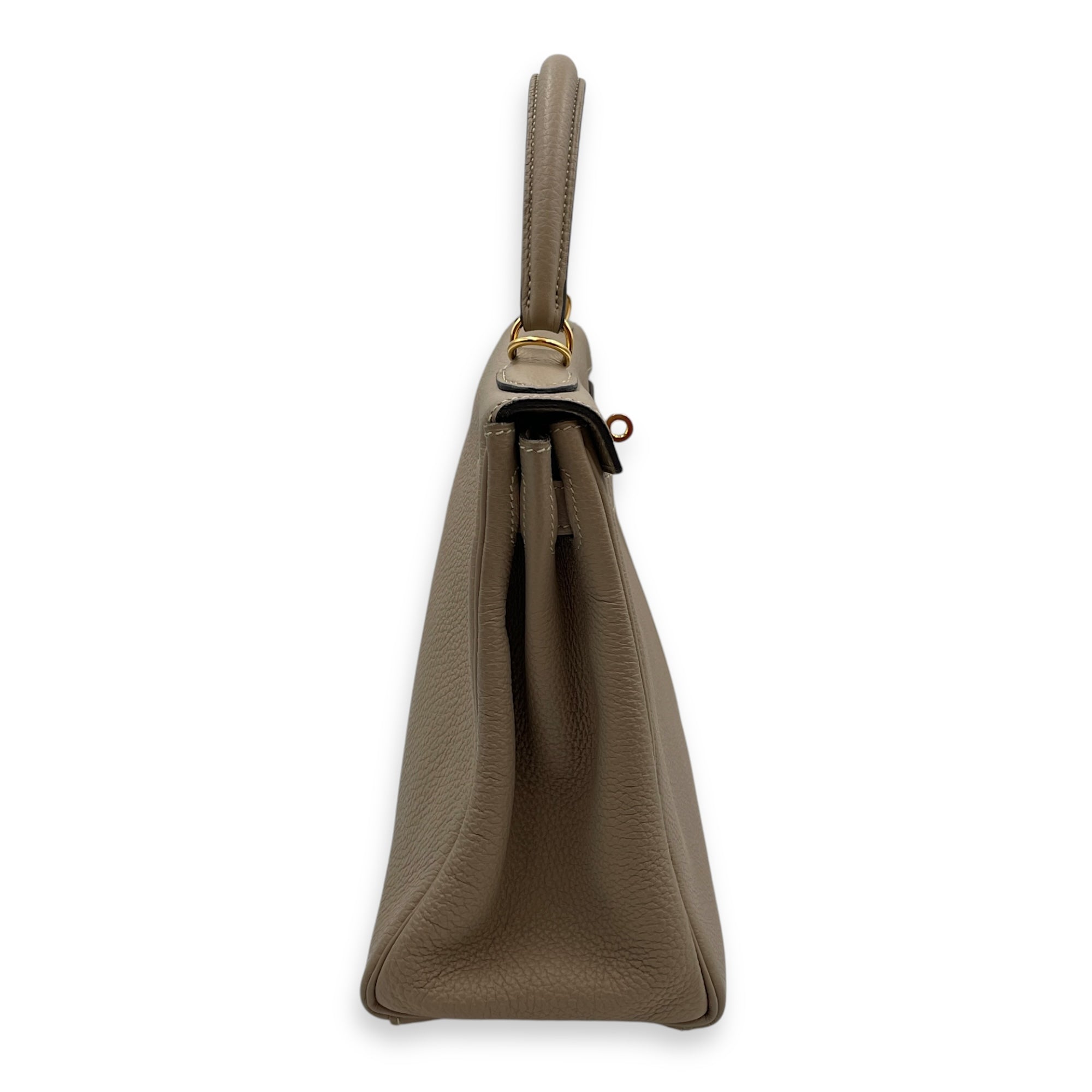 Kelly 28 Gris Tourterelle in Togo, Gold hardware