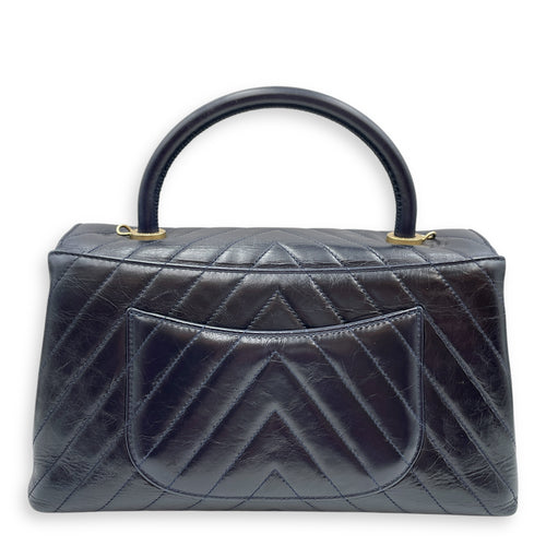 Coco Handle Chevron Blue Top Handle Bag in Cherve Leather