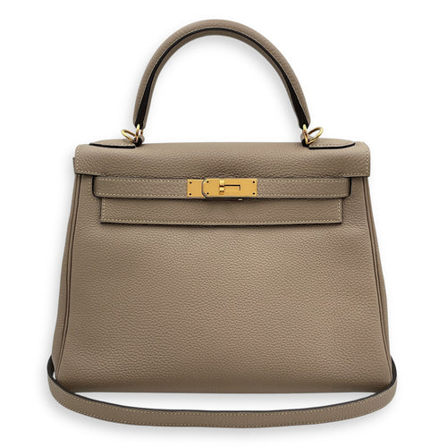 Kelly 28 Gris Tourterelle in Togo, Gold hardware
