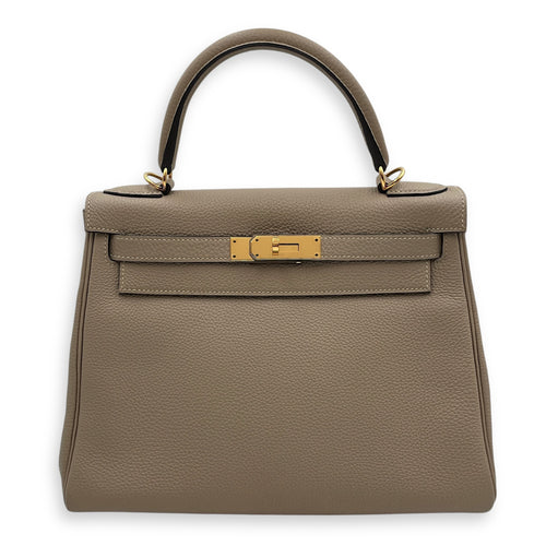Kelly 28 Gris Tourterelle in Togo, Gold hardware